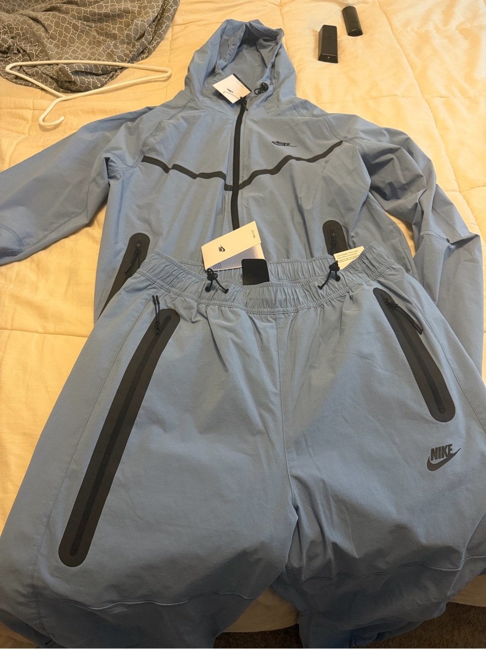 Nike Light Blue Hooded Ski Jacket and Pants Set with Black Trim